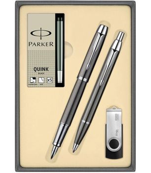 Zestaw Parker IM DUO Pióro Parker Długopis Parker z Nabojami Parker i pamięcią USB 16 GB IM DUO+USB NABOJE SREBRNY. Zestaw Parker IM Duo z pudełkiem naboi Parker. Zestaw prezentowy pióro, długopis oraz USB. Idealny zestaw na prezent (1).jpg